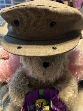Country Gentleman Flat Cap Traveler Beige Squares w/Blue Stripes Cotton Size L